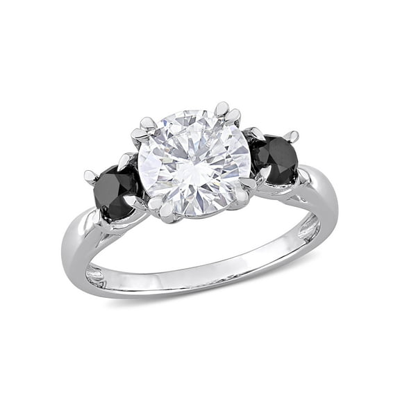 Everly Women's Created Moissanite and Black Diamond 10K White Gold Engagement Ring