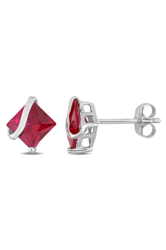 Women's 2 1/3ct TGW Square-Cut Created Ruby 10k White Gold Solitaire Stud Earrings
