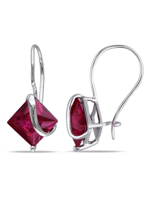 Women's 4 1/5ct TGW Square-Cut Created Ruby 10k White Gold Solitaire Drop Earrings