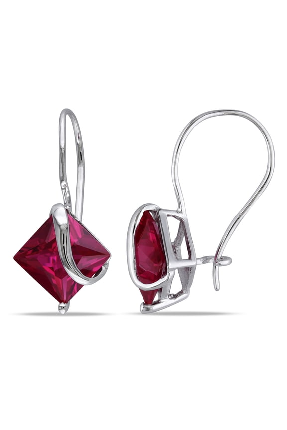 Women's 4 1/5ct TGW Square-Cut Created Ruby 10k White Gold Solitaire Drop Earrings