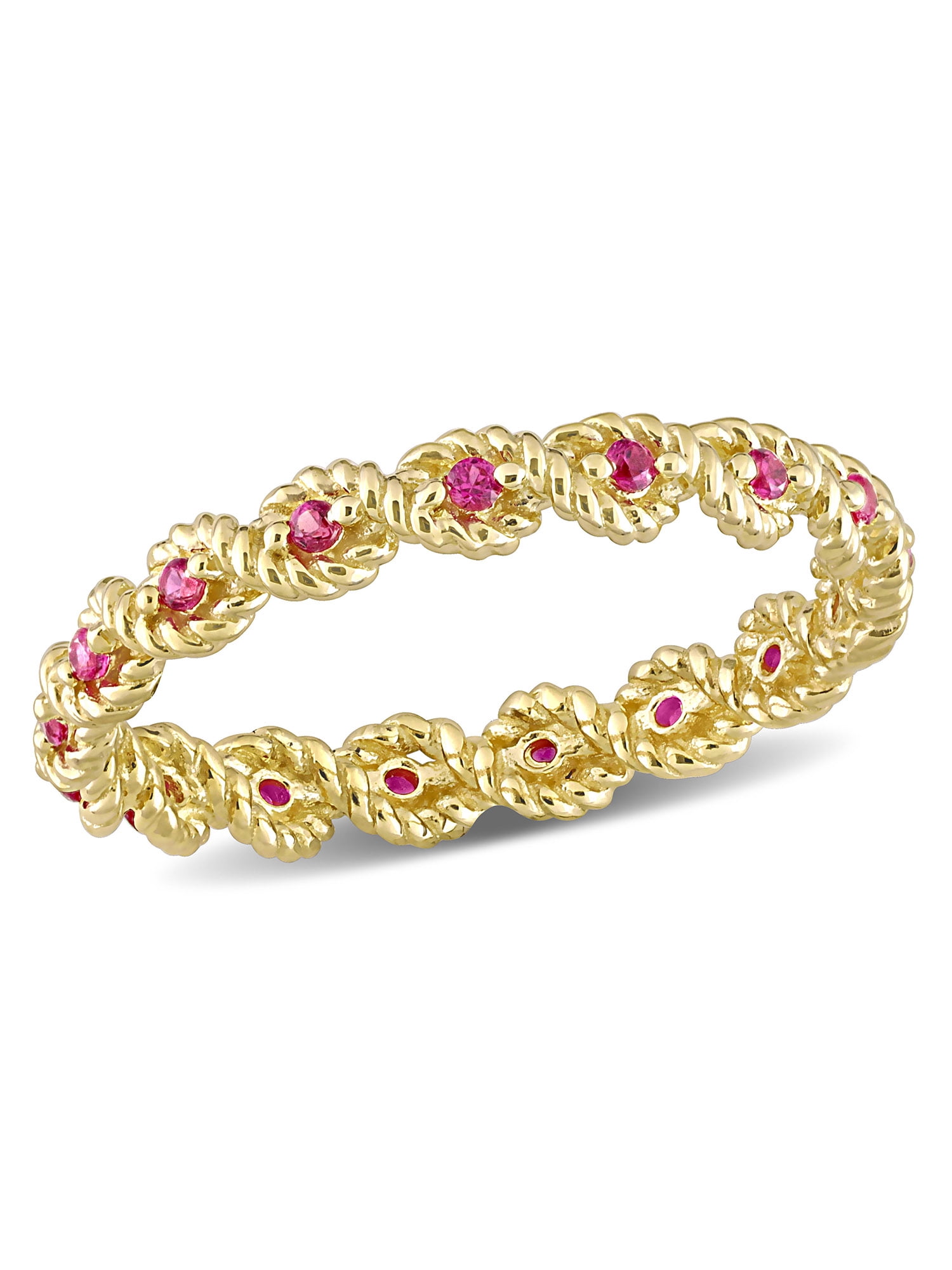 Miabella Women's 1/4 Carat T.G.W. Created Ruby 10kt Yellow Gold Twisted Eternity Band