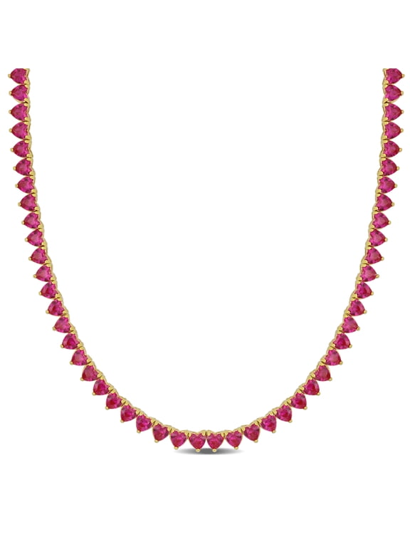 Women's 31.2 CT TGW Created Ruby 18k Yellow Gold Plated Tennis Necklace