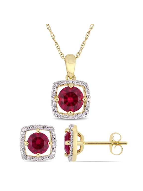Women's Created Ruby 10k Yellow Gold Jewelry Set