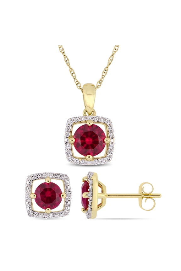 Women's Created Ruby 10k Yellow Gold Jewelry Set