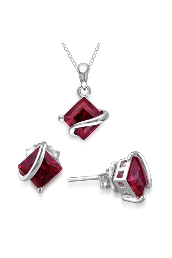 Women's Created Ruby Sterling Silver Jewelry Set