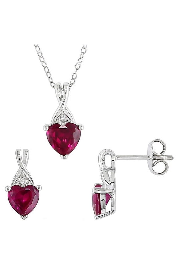 Women's Created Ruby Sterling Silver Jewelry Set
