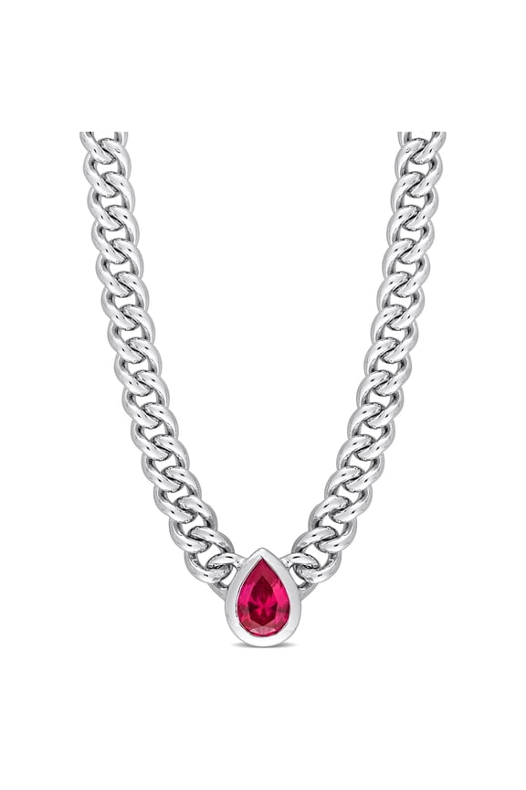 Women's Created Ruby Sterling Silver Necklace