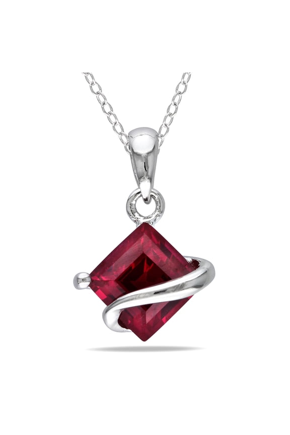 Women's 1 1/2ct TGW Created Ruby Sterling Silver Wrapped Pendant with Chain