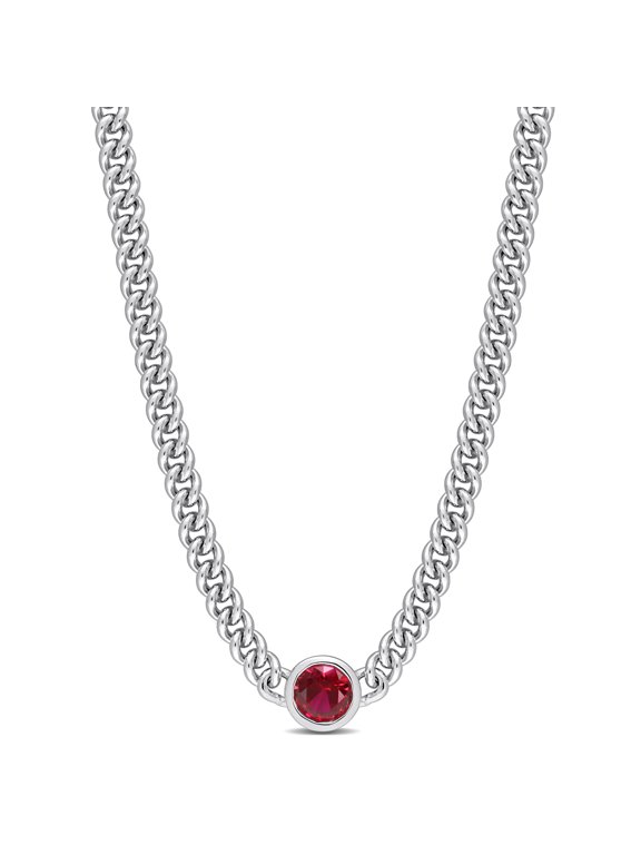 Women's 1 5/8ct TGW Created Ruby Sterling Silver Solitaire Necklace
