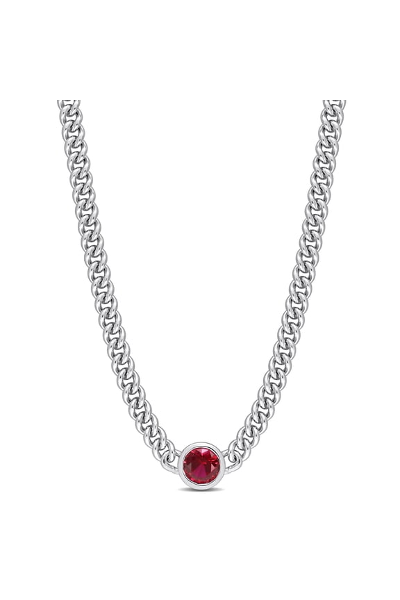 Women's Created Ruby Sterling Silver Necklace