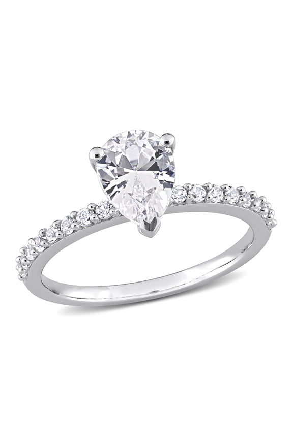 Women's Created White Sapphire Engagement Ring in 10K White Gold