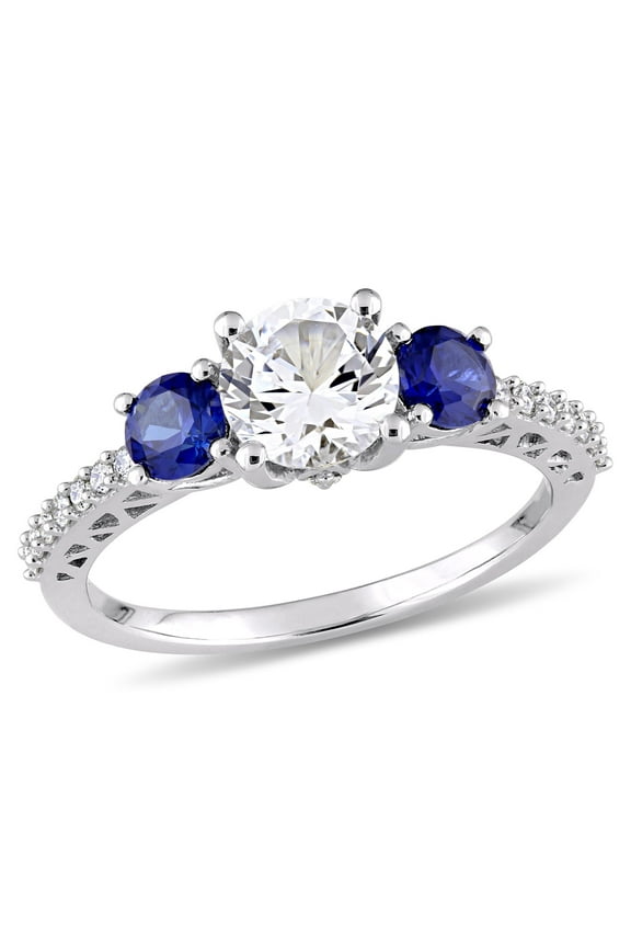 Women's Created Sapphire 10K White Gold Engagement Ring