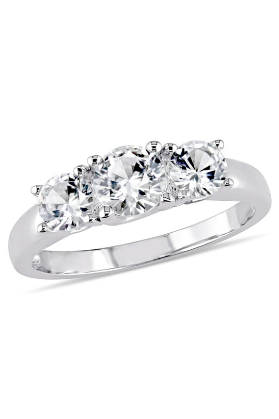 Women's Created Sapphire 10K White Gold Engagement Ring