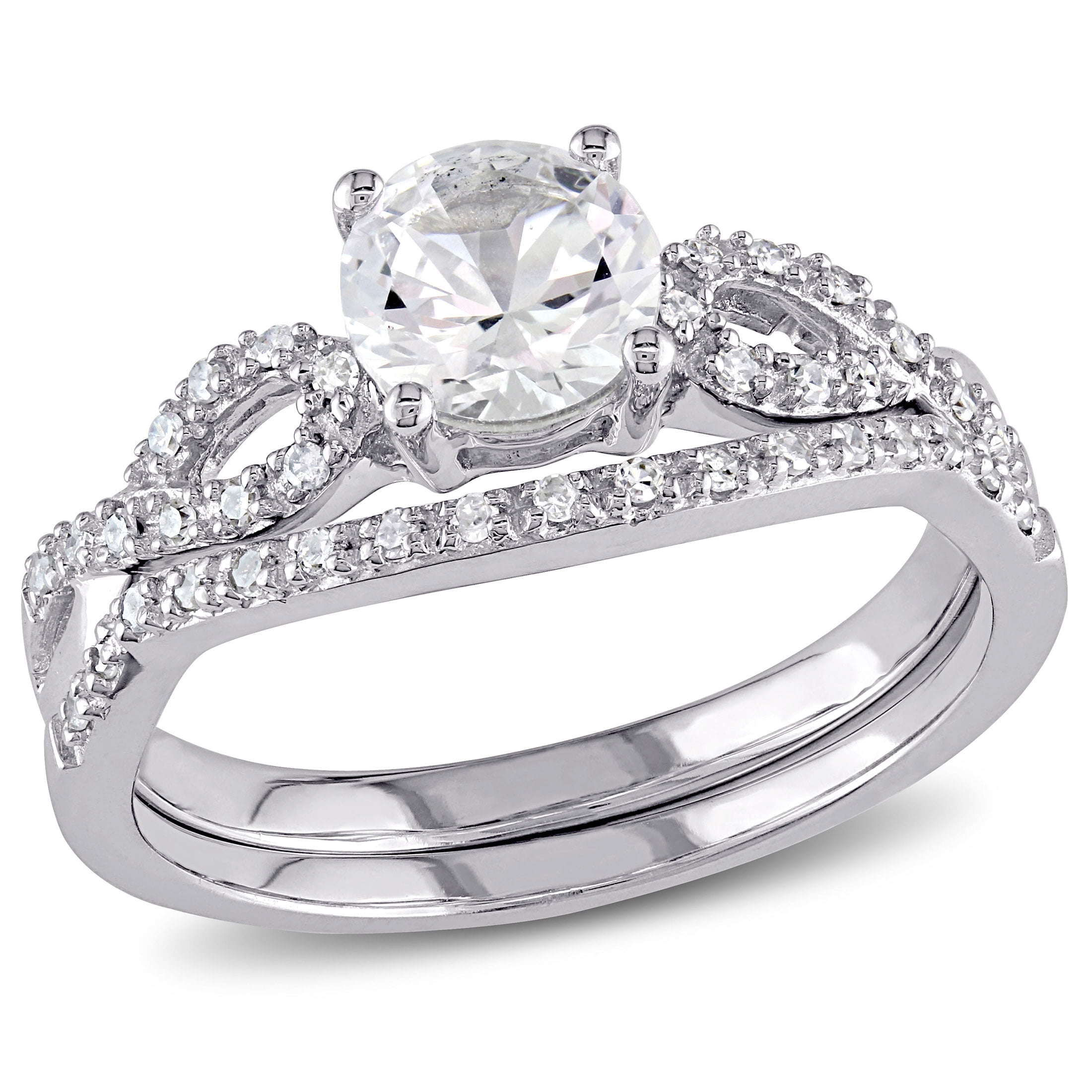 Everly Women's Created Sapphire 10k White Gold Bridal Set - Walmart.com Everly Women's Created Sapphire 10k White Gold Bridal Set - Walmart.com
