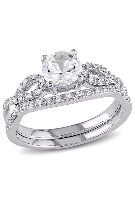 Women's Created Sapphire 10k White Gold Bridal Set
