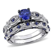 Everly Women's Created Sapphire 10k White Gold Bridal Set