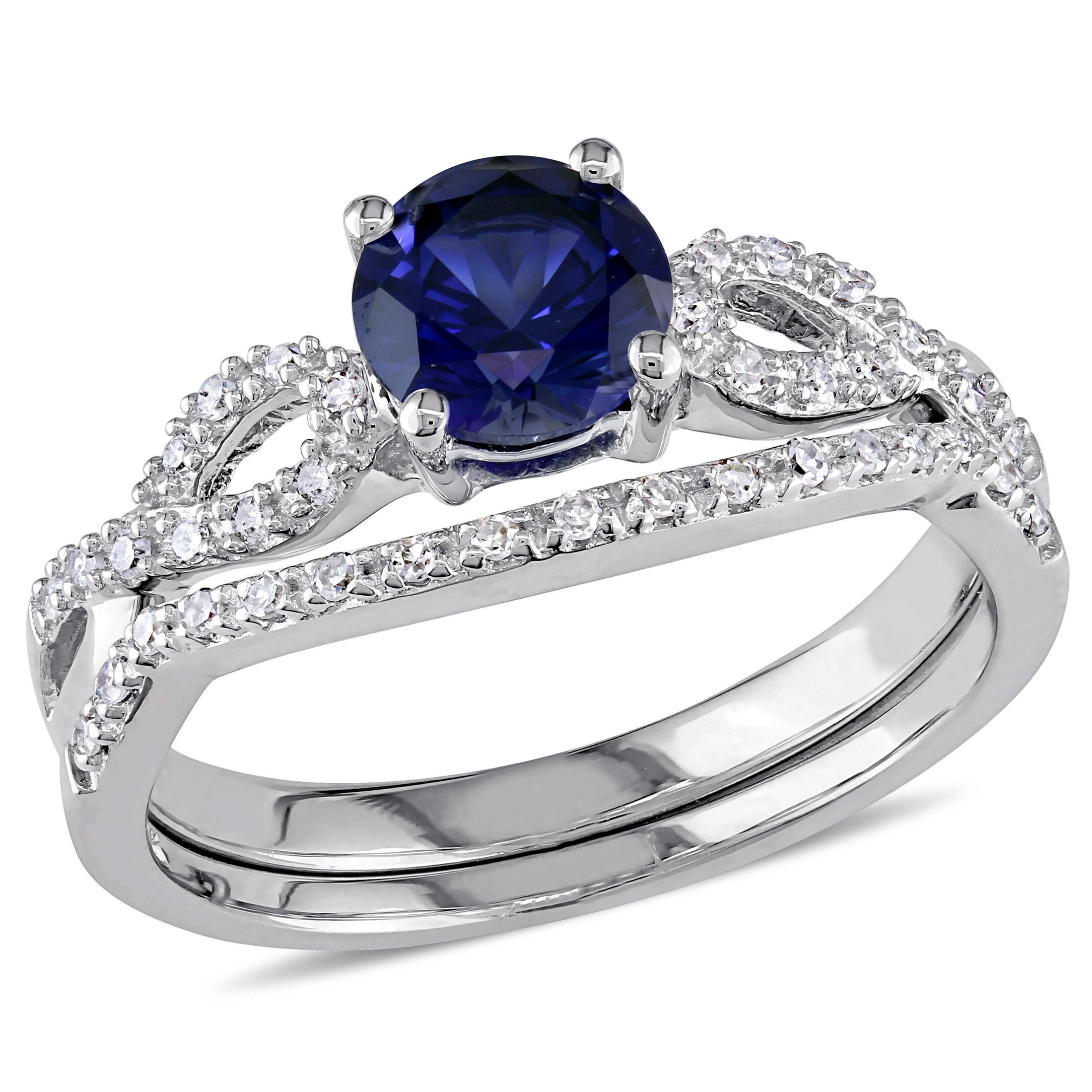 Everly Women's Created Sapphire 10k White Gold Bridal Set
