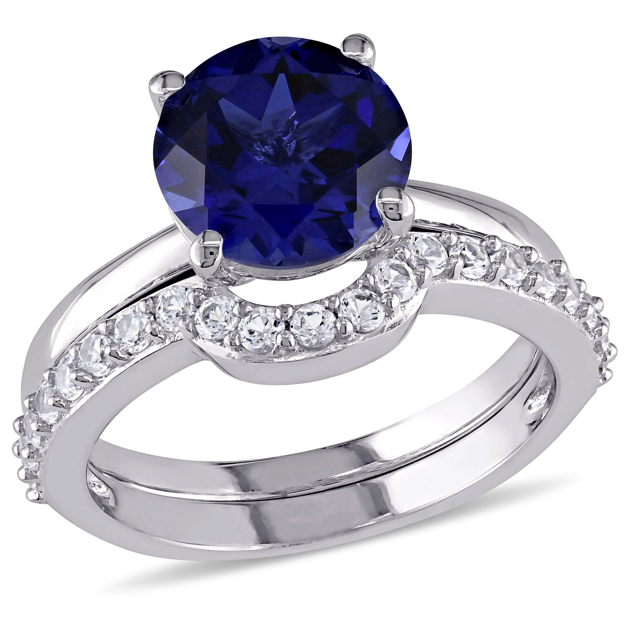 Everly Women's Created Sapphire 10k White Gold Bridal Set