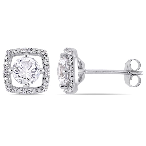 Everly Women's 1 1/3ct TGW Created White Sapphire & Diamond 10k White Gold Square Stud Earrings