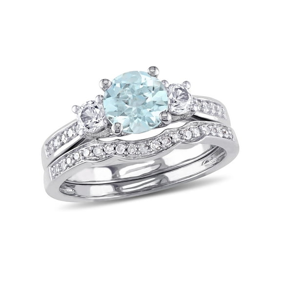 Everly Women's Created Sapphire Created Aquamarine 10k White Gold Bridal Set