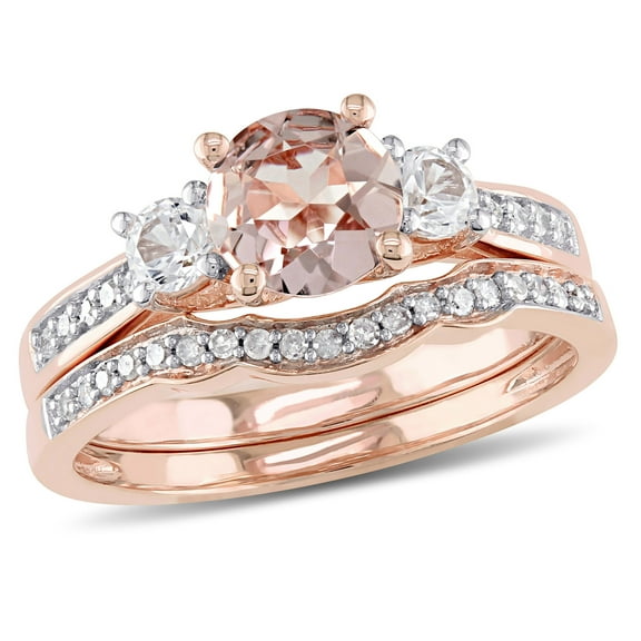 Everly Women's Created Sapphire Created Morganite 10k Rose Gold Bridal Set