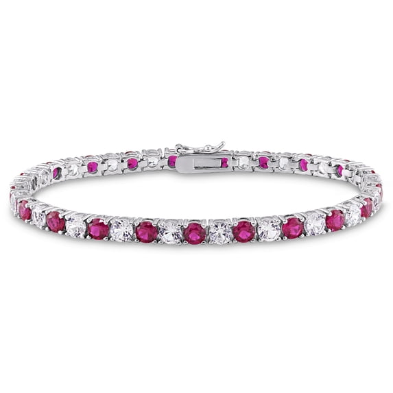 Everly Women's 14 1/2ct TGW Created Ruby & Created White Sapphire Sterling Silver Tennis Bracelet