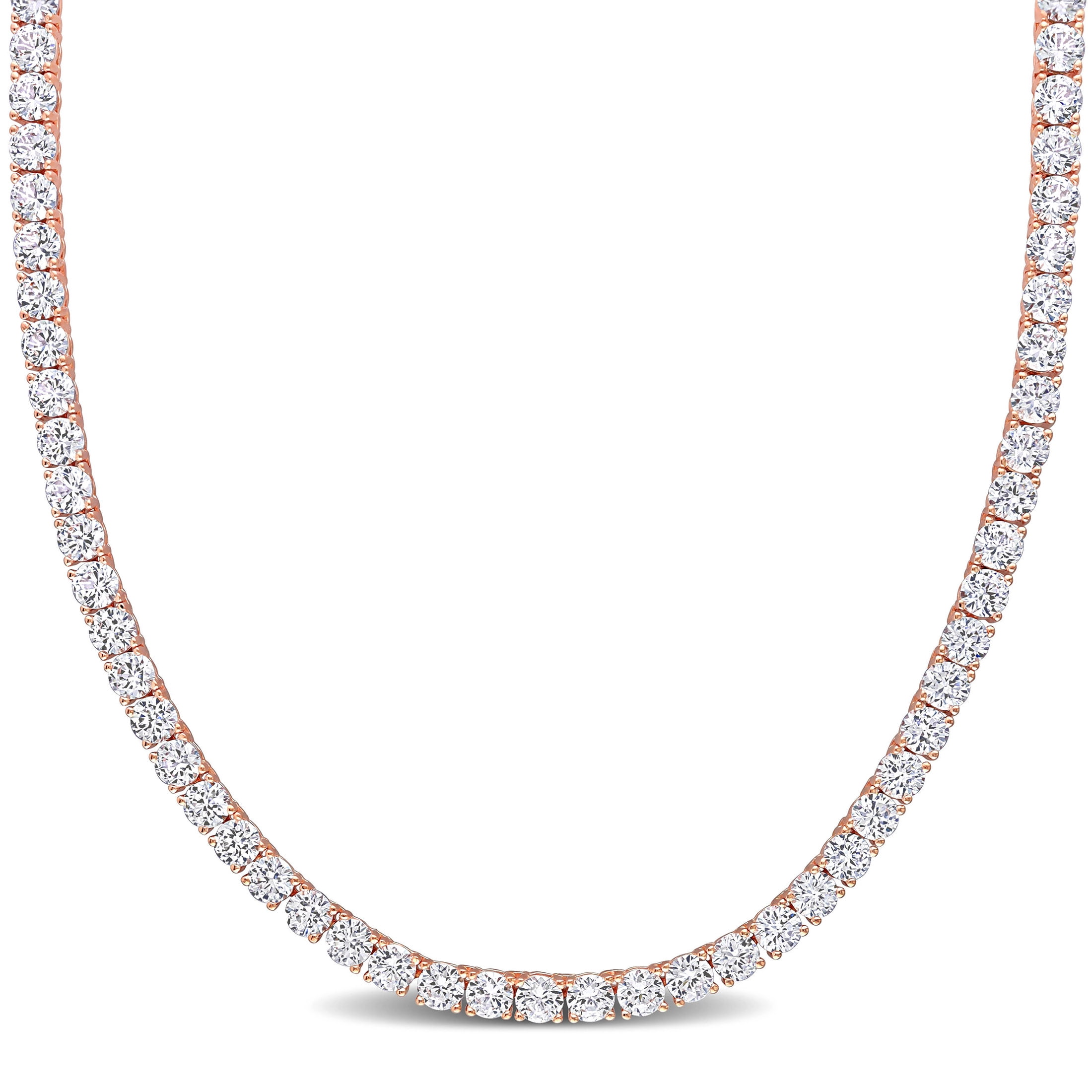 Everly Women's Created Sapphire Rose Gold Plated Tennis Necklace