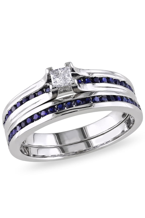 Women's Created Sapphire Sterling Silver Bridal Set