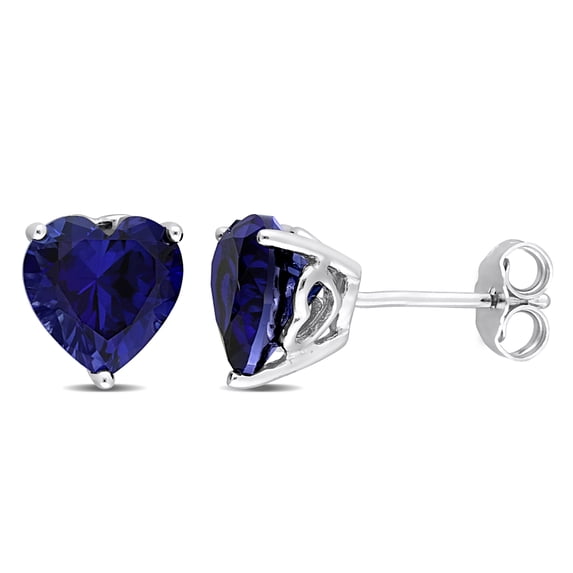 Everly Women's 4 1/2ct TGW Heart-Shaped Created Blue Sapphire Silver Solitaire Stud Earrings