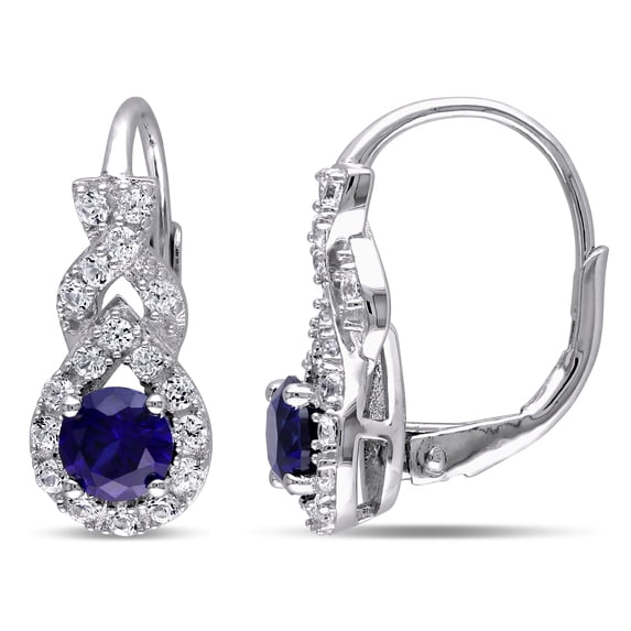 Everly Women's 1 7/8ct TGW Created Blue & White Sapphire Sterling Silver Twist Leverback Earrings