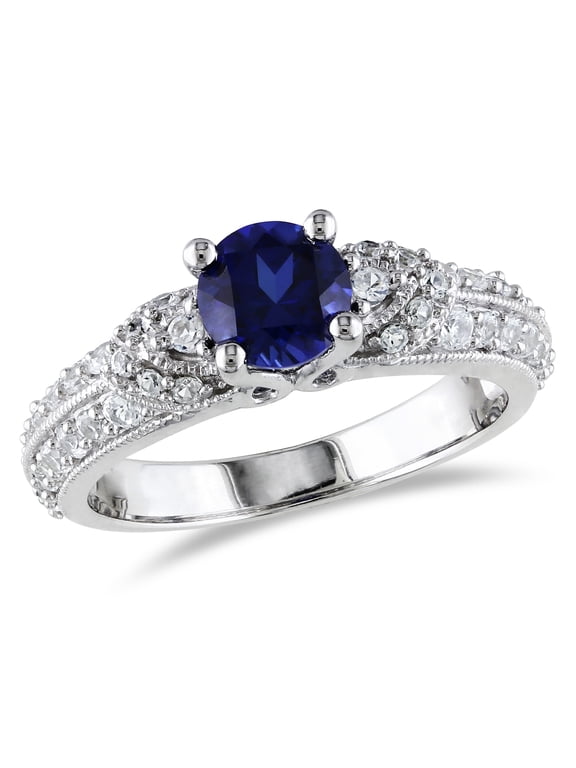 Women's Created Sapphire Sterling Silver Engagement Ring