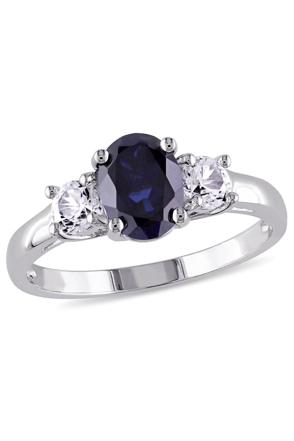 Women's Created Sapphire Sterling Silver Engagement Ring