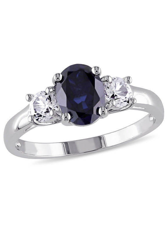 Women's Created Sapphire Sterling Silver Engagement Ring