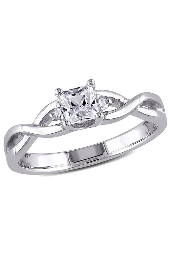 Women's Created Sapphire Sterling Silver Engagement Ring