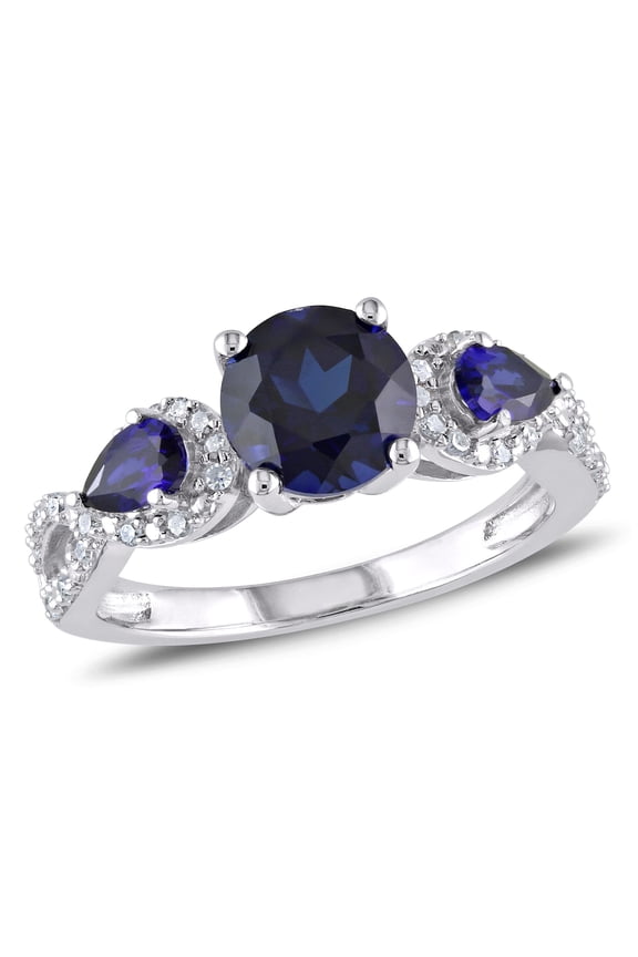 Women's Created Sapphire Sterling Silver Engagement Ring