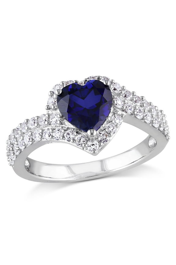 Women's Created Sapphire Sterling Silver Engagement Ring