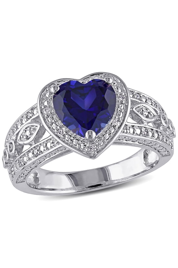 Women's Created Sapphire Sterling Silver Engagement Ring