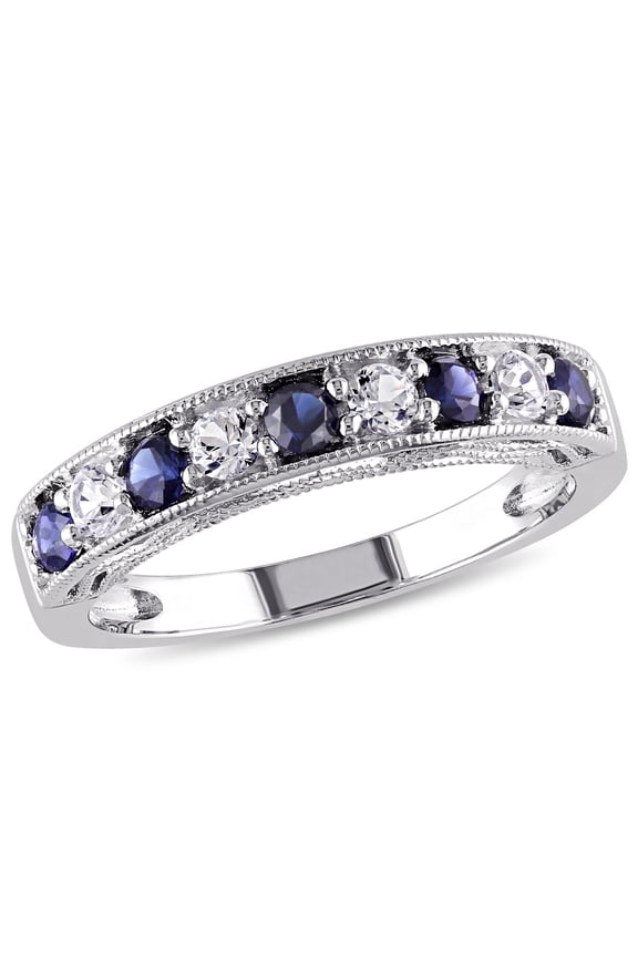 Women's 4/5 CT TGW Created Blue and White Sapphire Sterling Silver Ring
