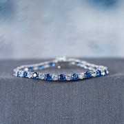 EVERLY Tangelo 14-1/4 Carat T.G.W. Created Blue and White Sapphire Sterling Silver Tennis Bracelet, 7-1/4"
