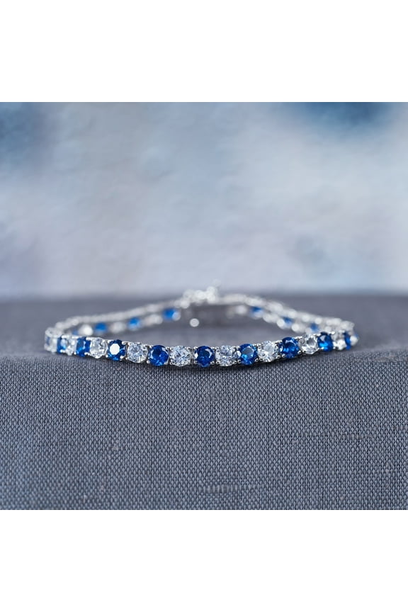 Tangelo 14-1/4 Carat T.G.W. Created Blue and White Sapphire Sterling Silver Tennis Bracelet, 7-1/4"