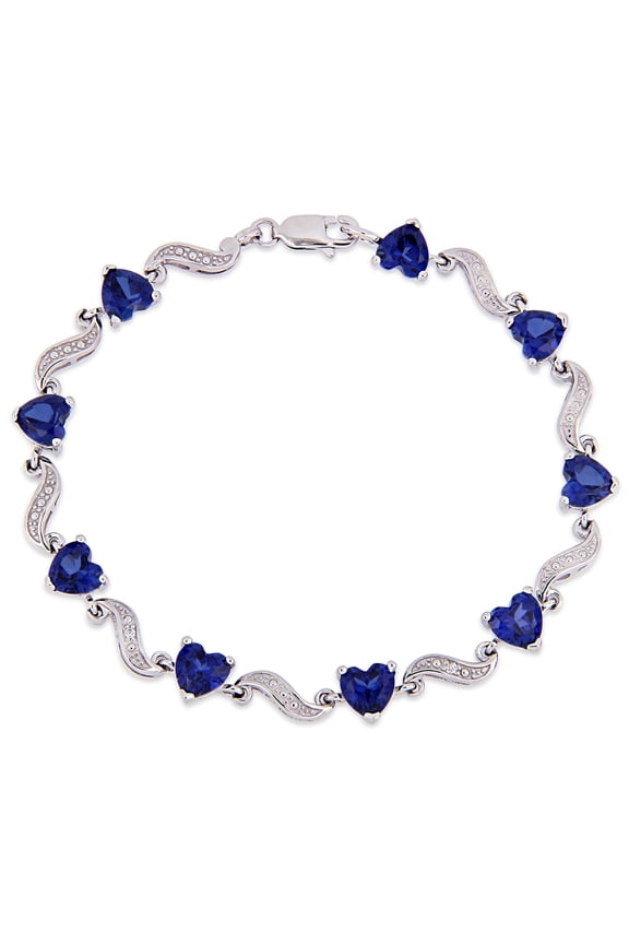Women's Created Sapphire Sterling Silver Tennis Bracelet
