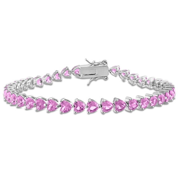 Everly Women's 12 1/3ct TGW Created Pink Sapphire Sterling Silver Heart Tennis Bracelet