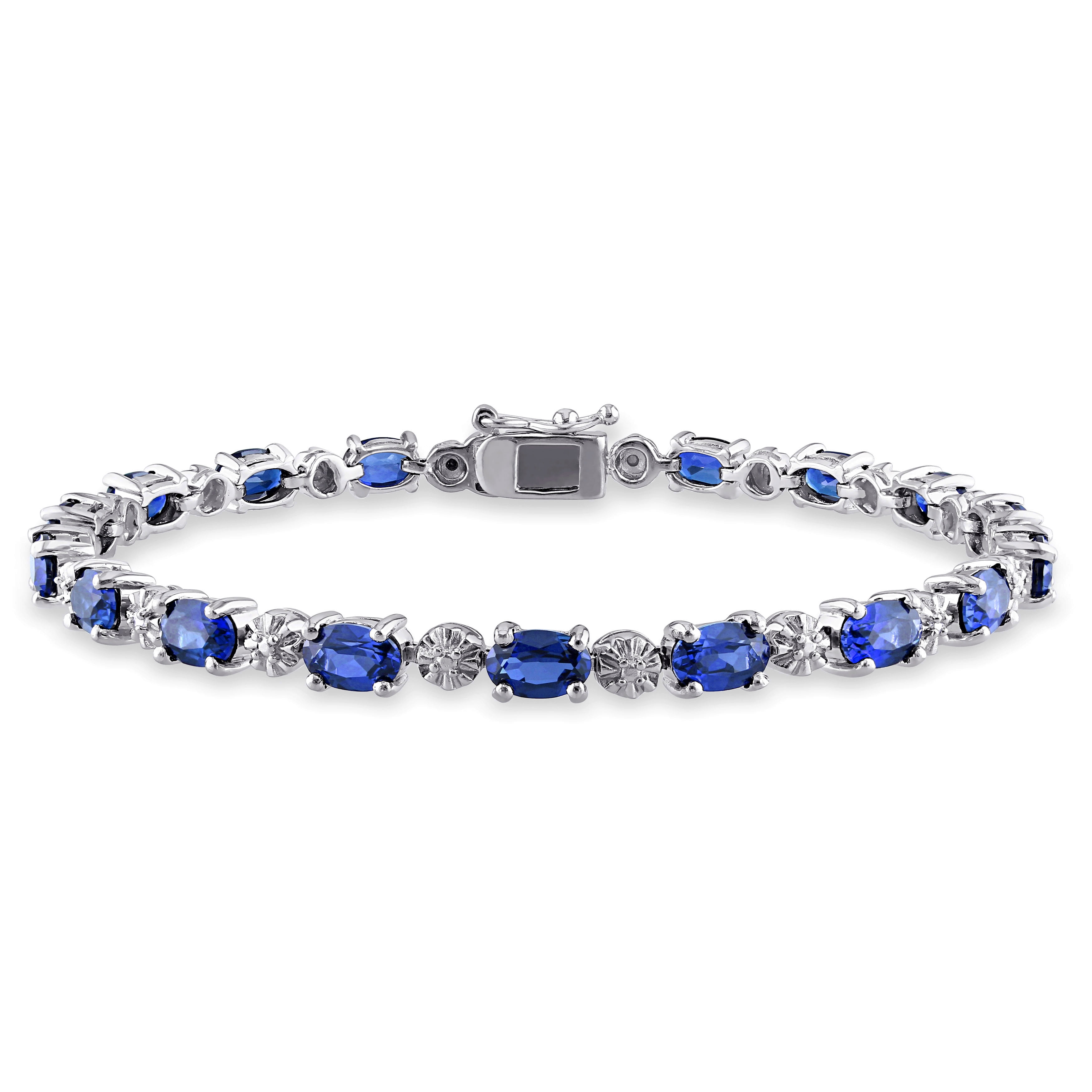 Everly Women's 9 7/8ct TGW Created Blue Sapphire & Diamond Sterling Silver Tennis Bracelet - G-H, I3