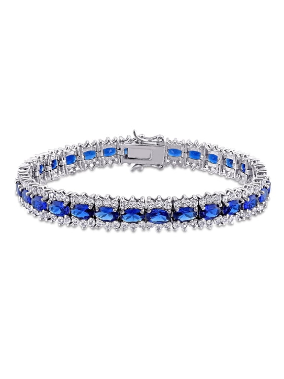 Women's Created Sapphire Sterling Silver Tennis Bracelet
