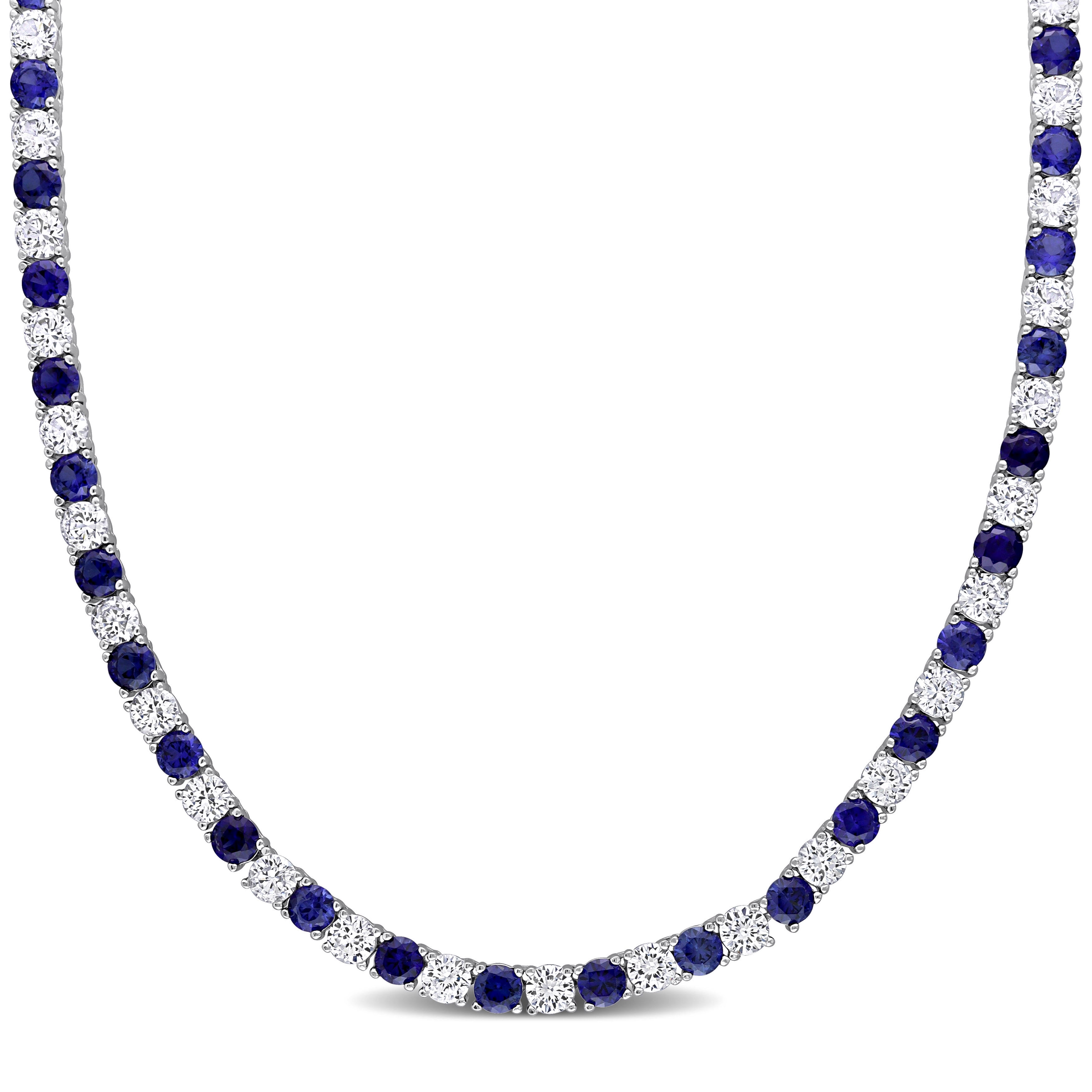 Everly Women's 33ct TGW Created Blue and White Sapphire Sterling Silver Tennis Necklace