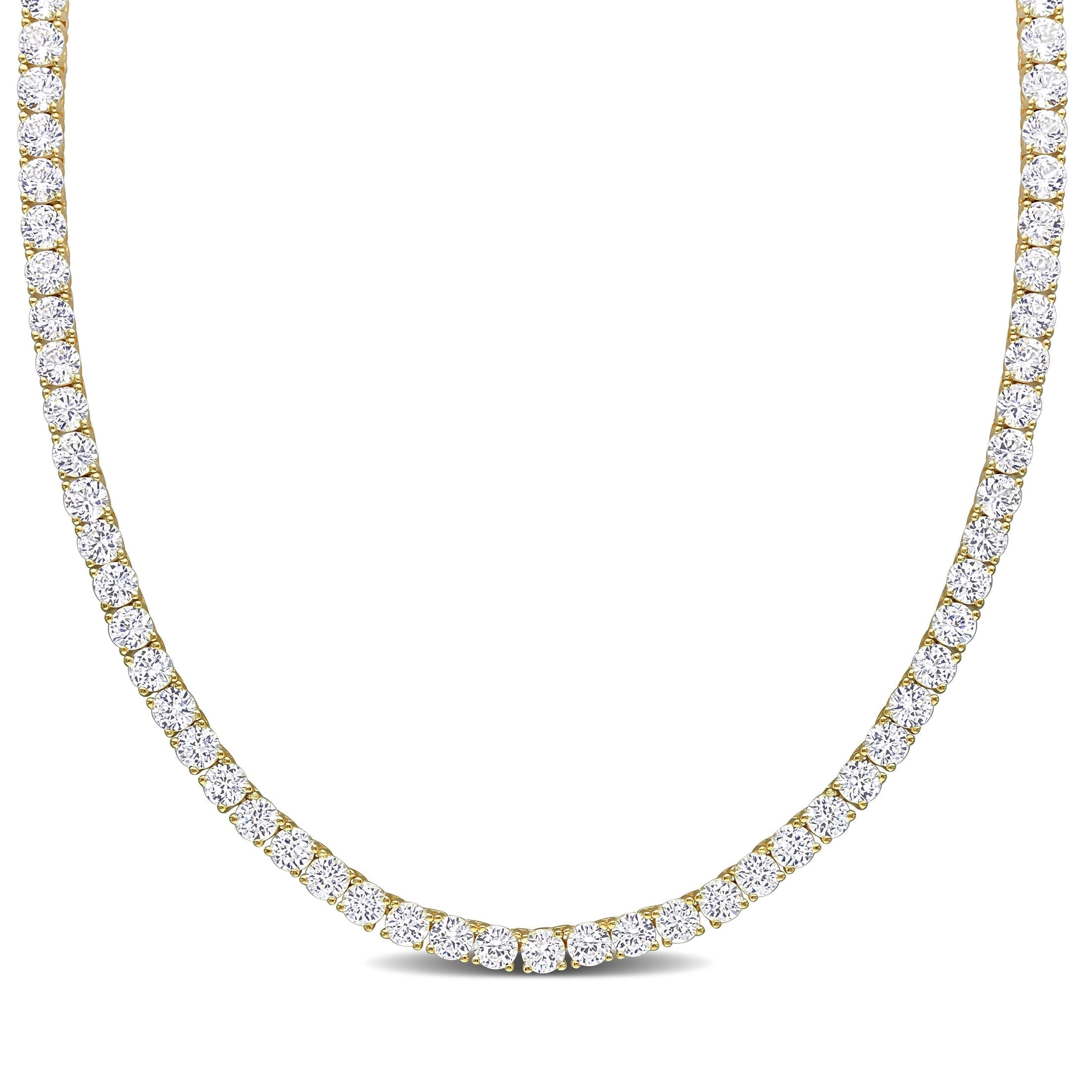 Everly Women's Created Sapphire Yellow Gold Plated Tennis Necklace