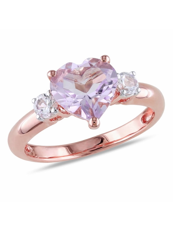 Women's Created Sapphire and Amethyst Rose Gold Plated Engagement Ring