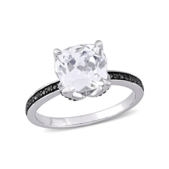 Everly Women's Created Sapphire and Black Diamond 10k White Gold Ring