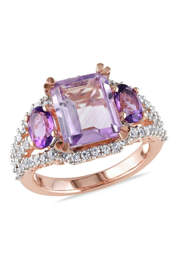 Women's Created Sapphire and Created Amethyst Rose Gold Plated Ring