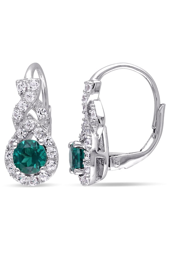 Women's 1 3/4ct TGW Created Emerald & Created White Sapphire Silver Leverback Earrings